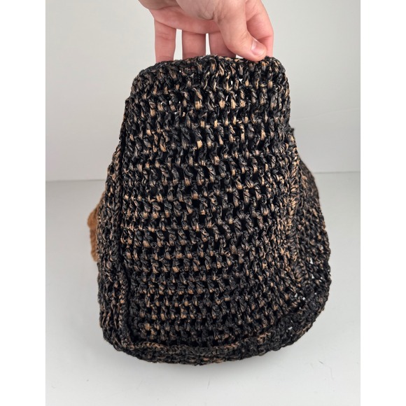 Free‎ People Getaway Tote Bag Purse Large Woven Braided Raffia Black Tan Casual - Picture 3 of 7